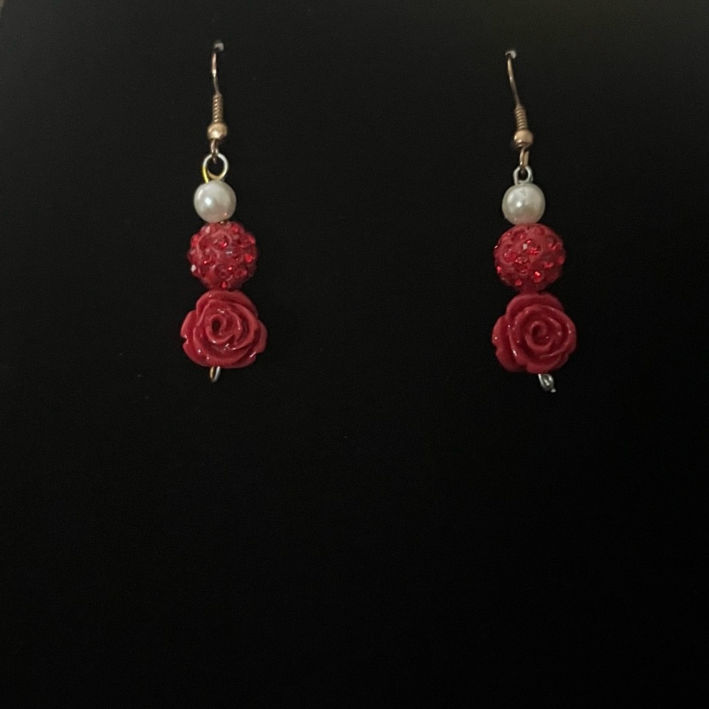 Small rose dangle earrings